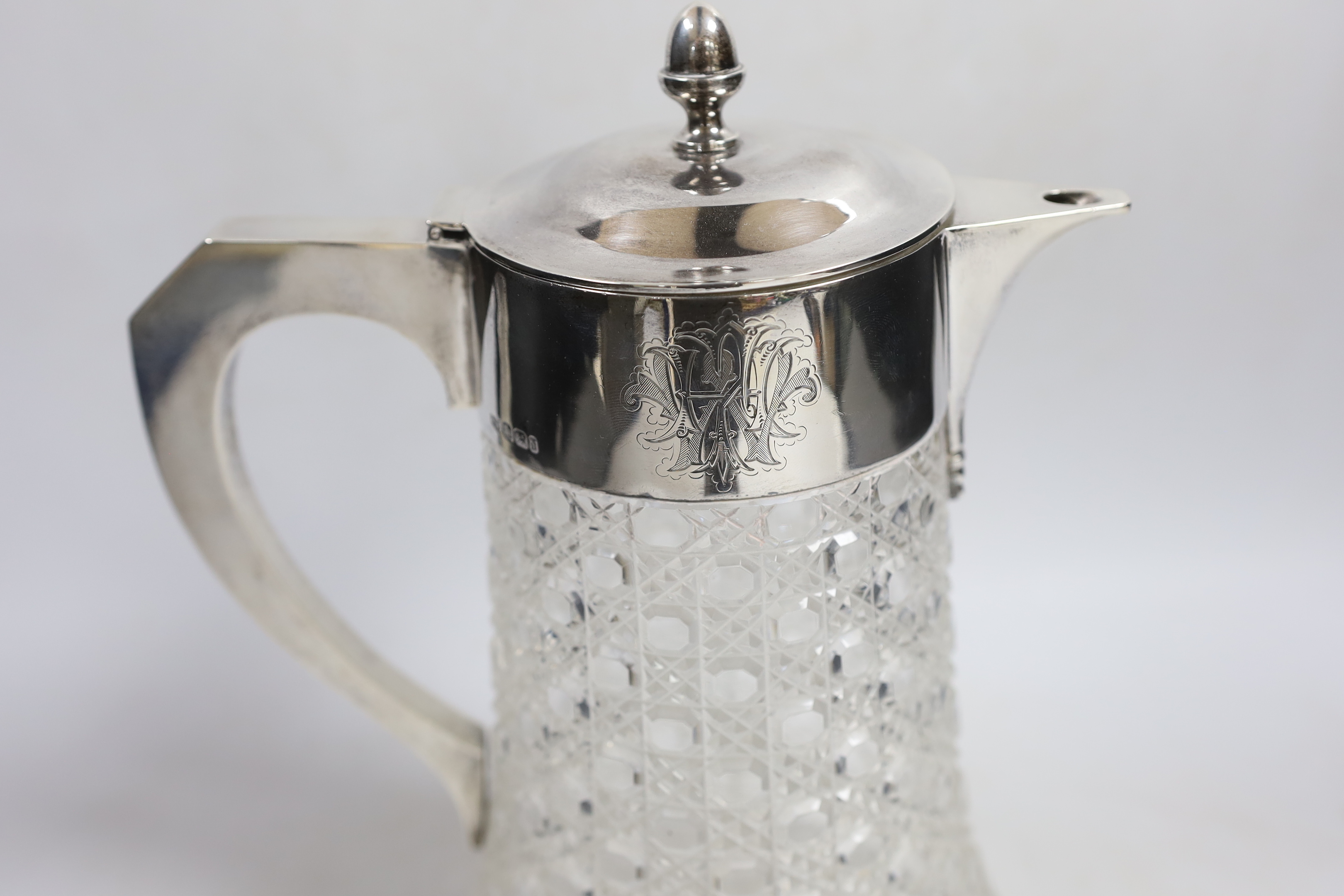 A large late Victorian silver mounted cut glass claret jug, by Mappin & Webb, Sheffield, 1896, 29cm.